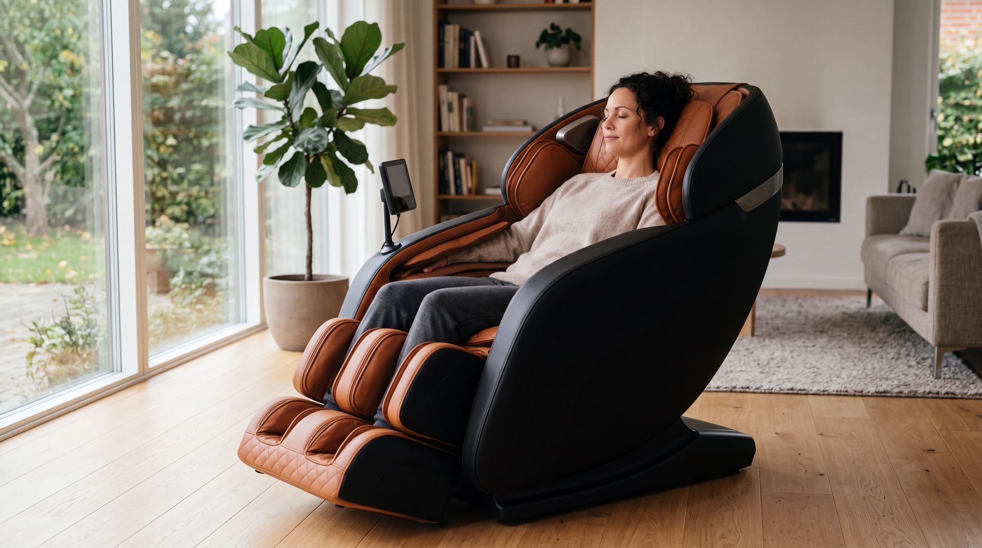 Cliente installée dans un fauteuil de massage Nørdlys Haven