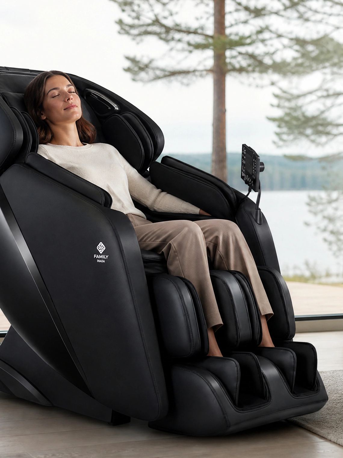 Détente dans un fauteuil de massage après le travail