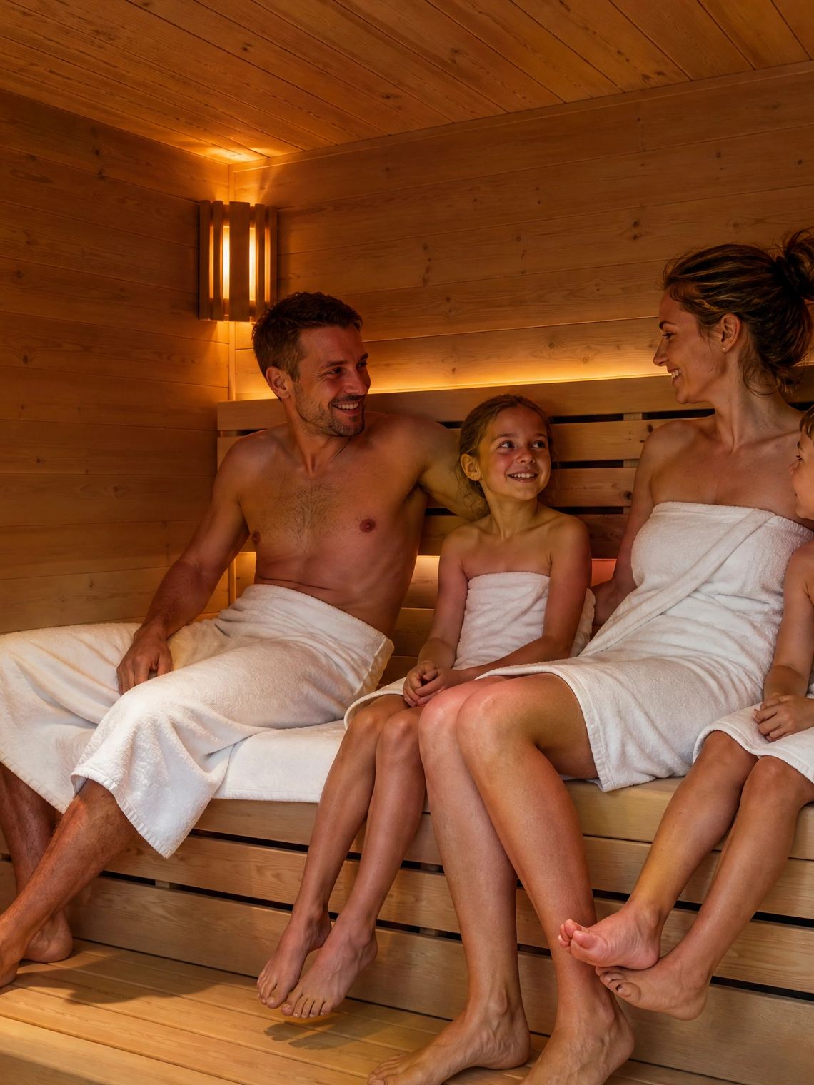 Famille dans un sauna