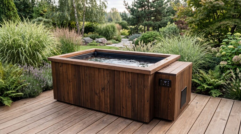Bain froid en bois en extérieur