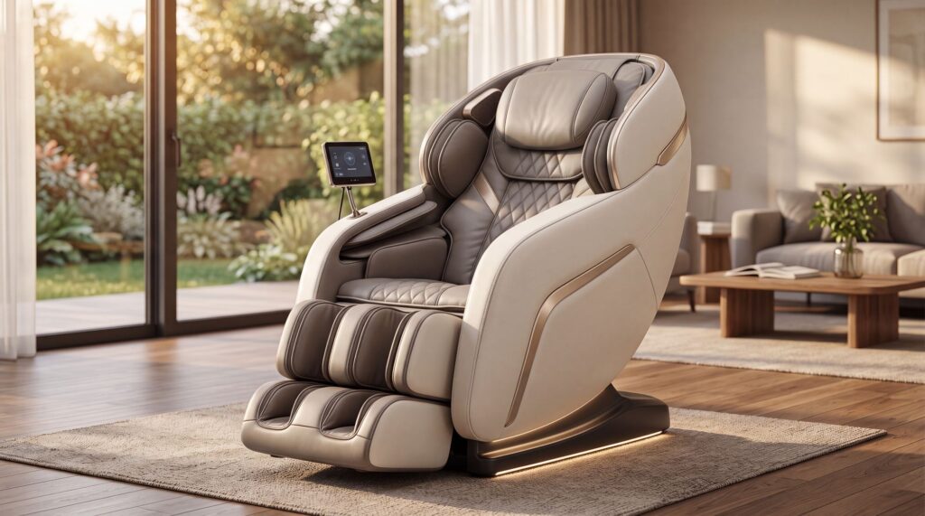 Fauteuil de massage écru dans un salon
